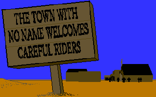 Mysterious visitor arrives, riding past sign.